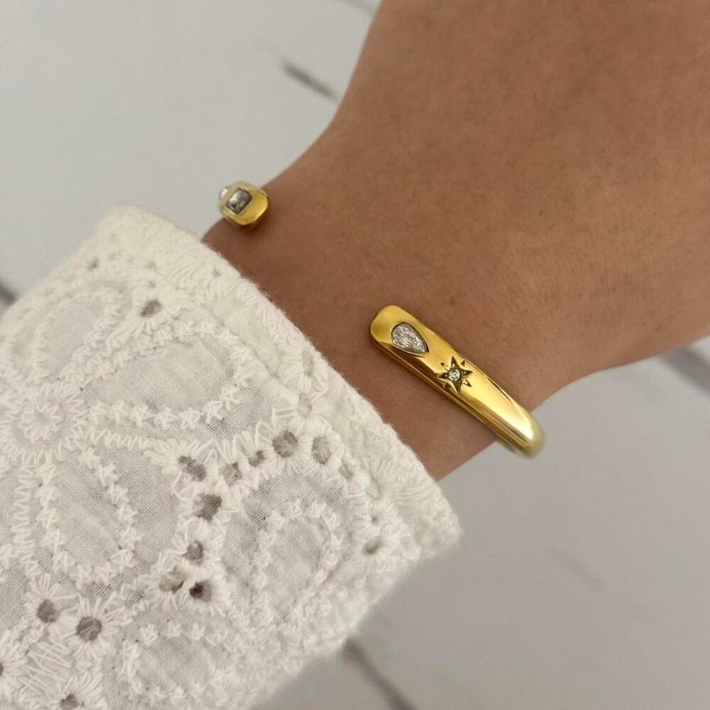 SKU:0474 gold‎ bracelet zircon stone star material stainless steel + gift box
